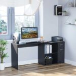 HOMCOM L-Shaped Rotating Desk - Black